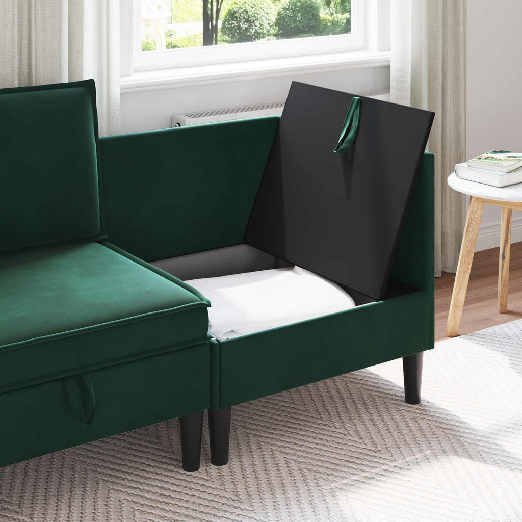 vidaXL Sofa z miejscem do przechowywania Ciemnozielony Welur