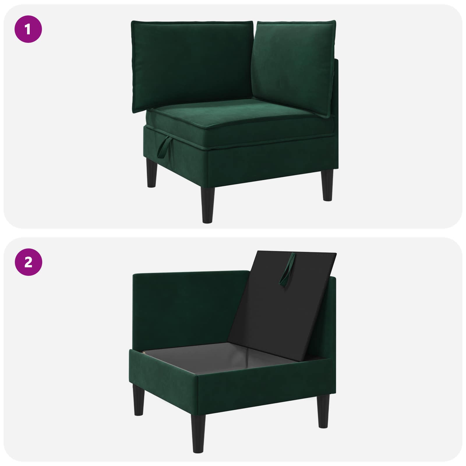 vidaXL Sofa z miejscem do przechowywania Ciemnozielony Welur