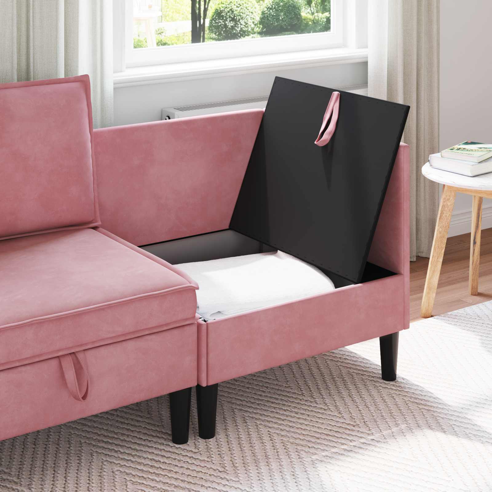 vidaXL Sofa z miejscem do przechowywania różowy Welur