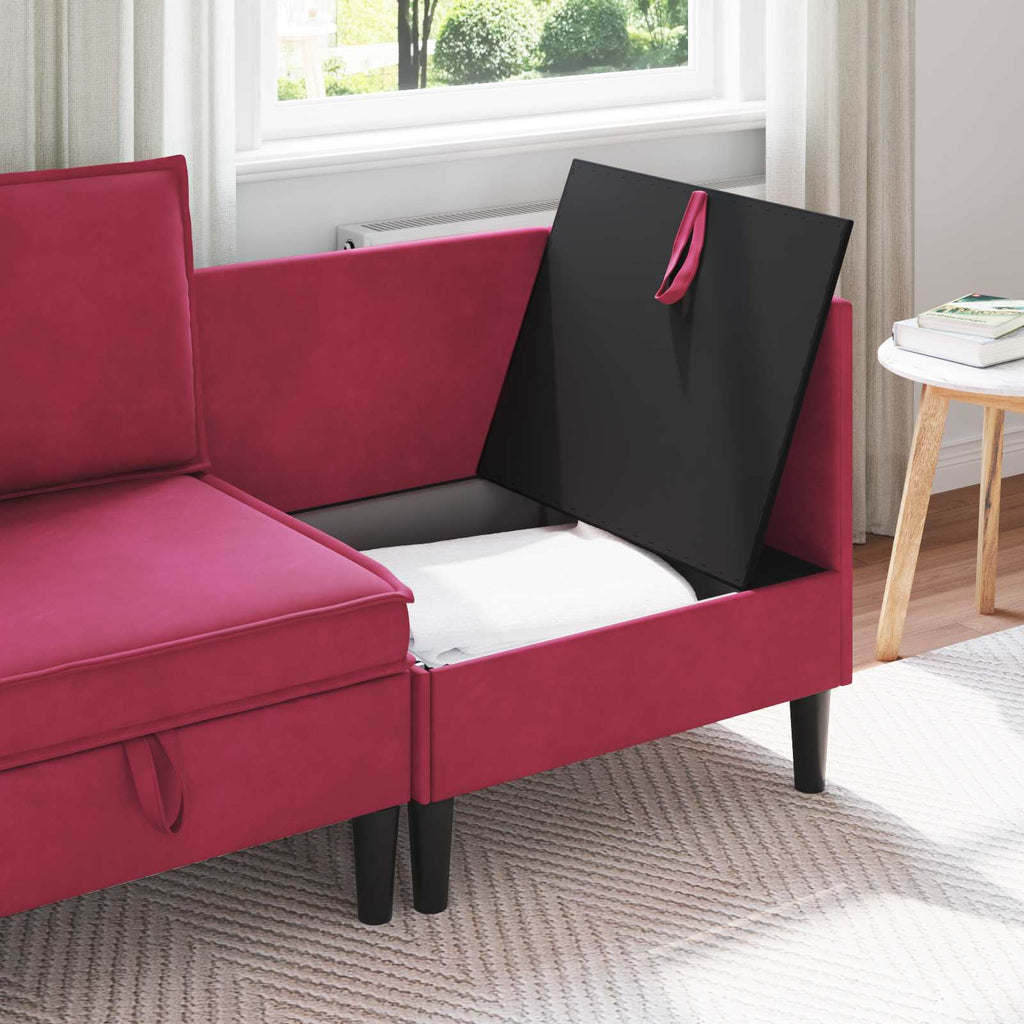 vidaXL Sofa z miejscem do przechowywania Czerwone wino Welur
