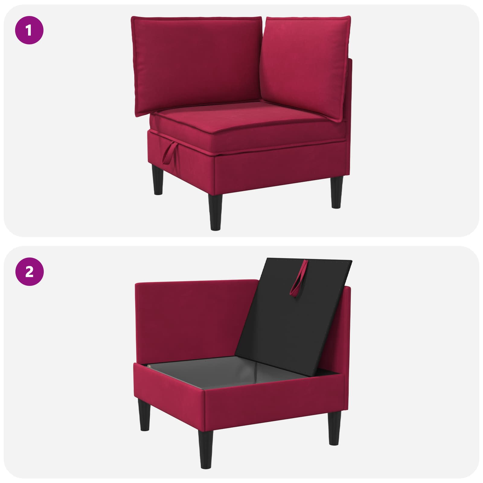 vidaXL Sofa z miejscem do przechowywania Czerwone wino Welur