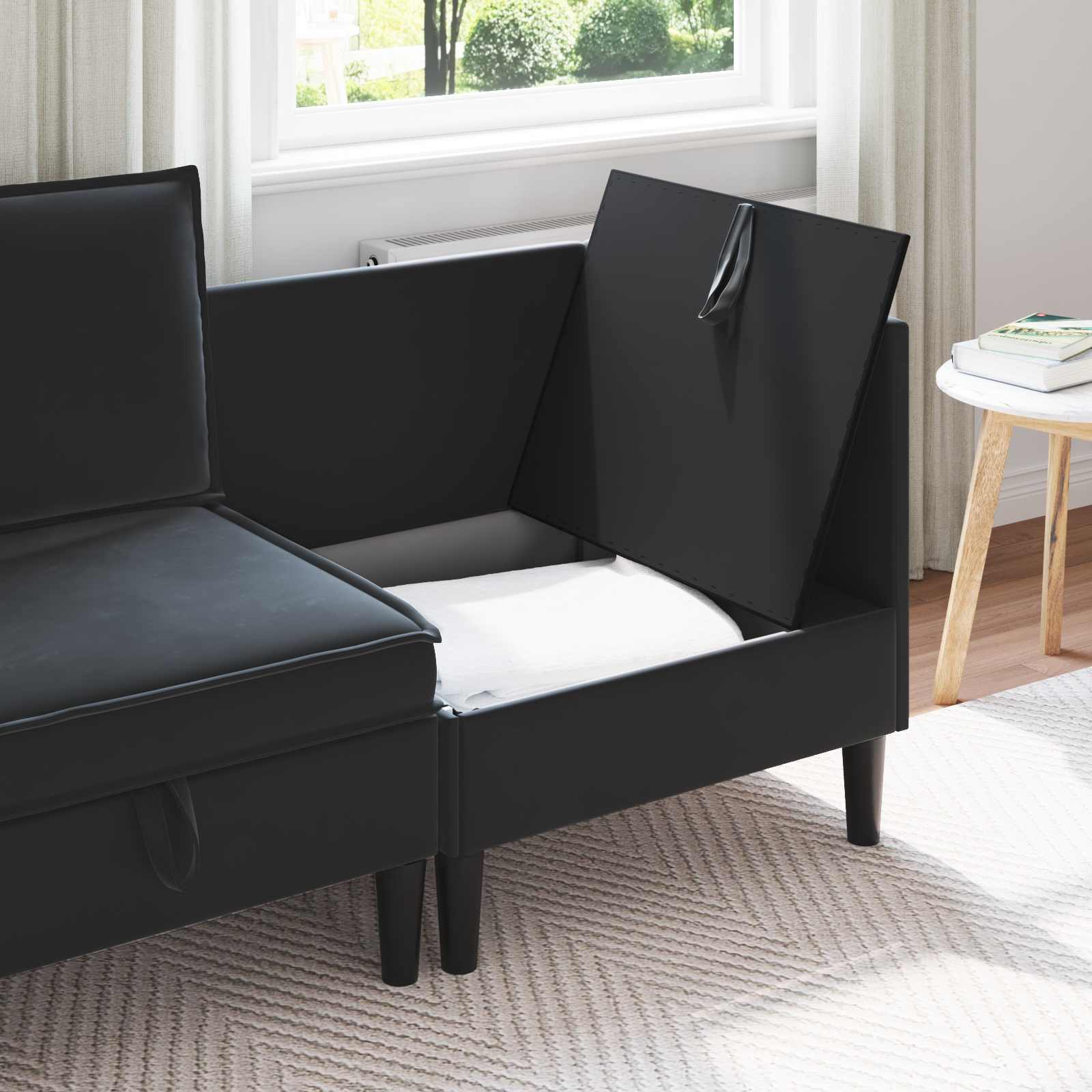 vidaXL Sofa z miejscem do przechowywania Czarny Welur