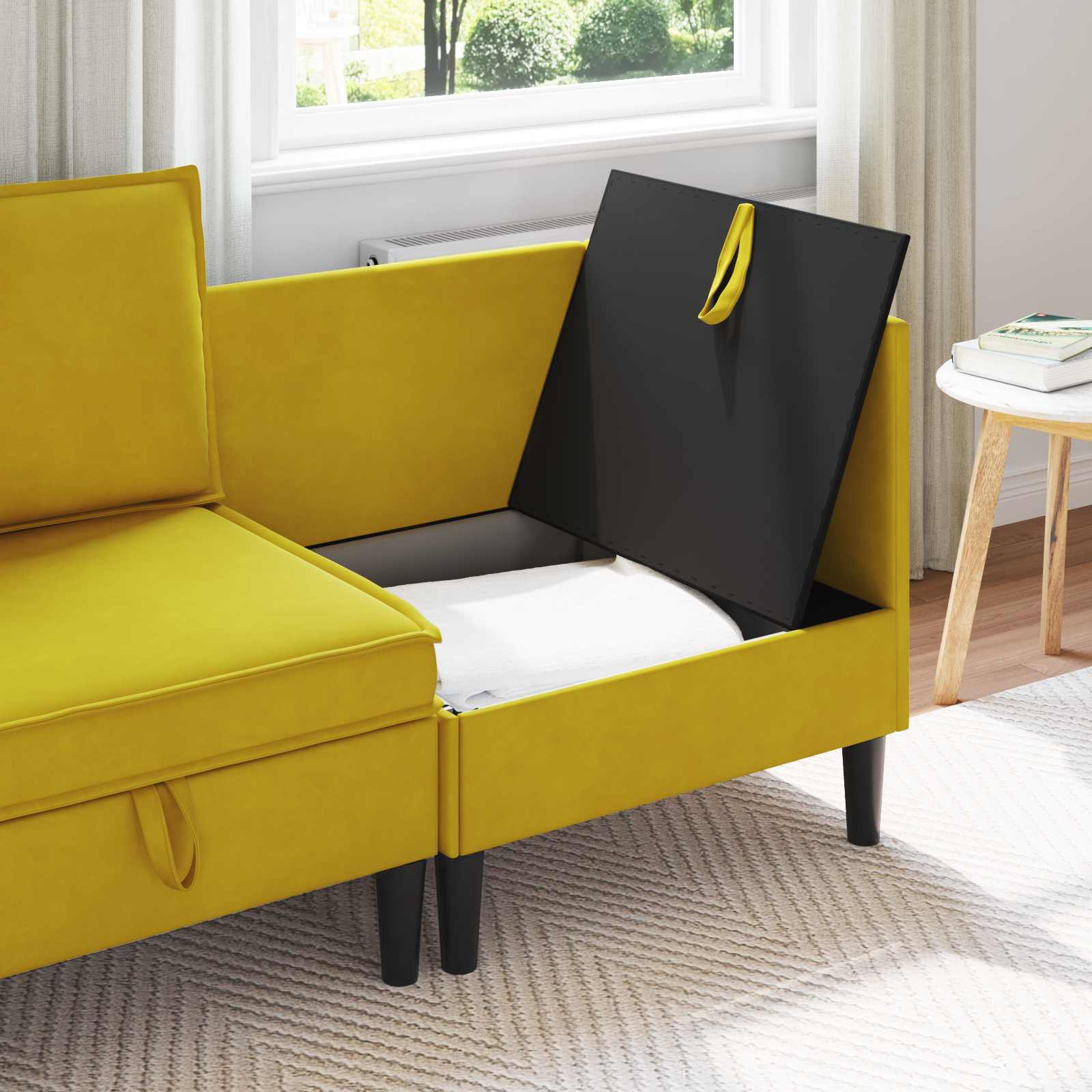 vidaXL Sofa z miejscem do przechowywania żółty Welur