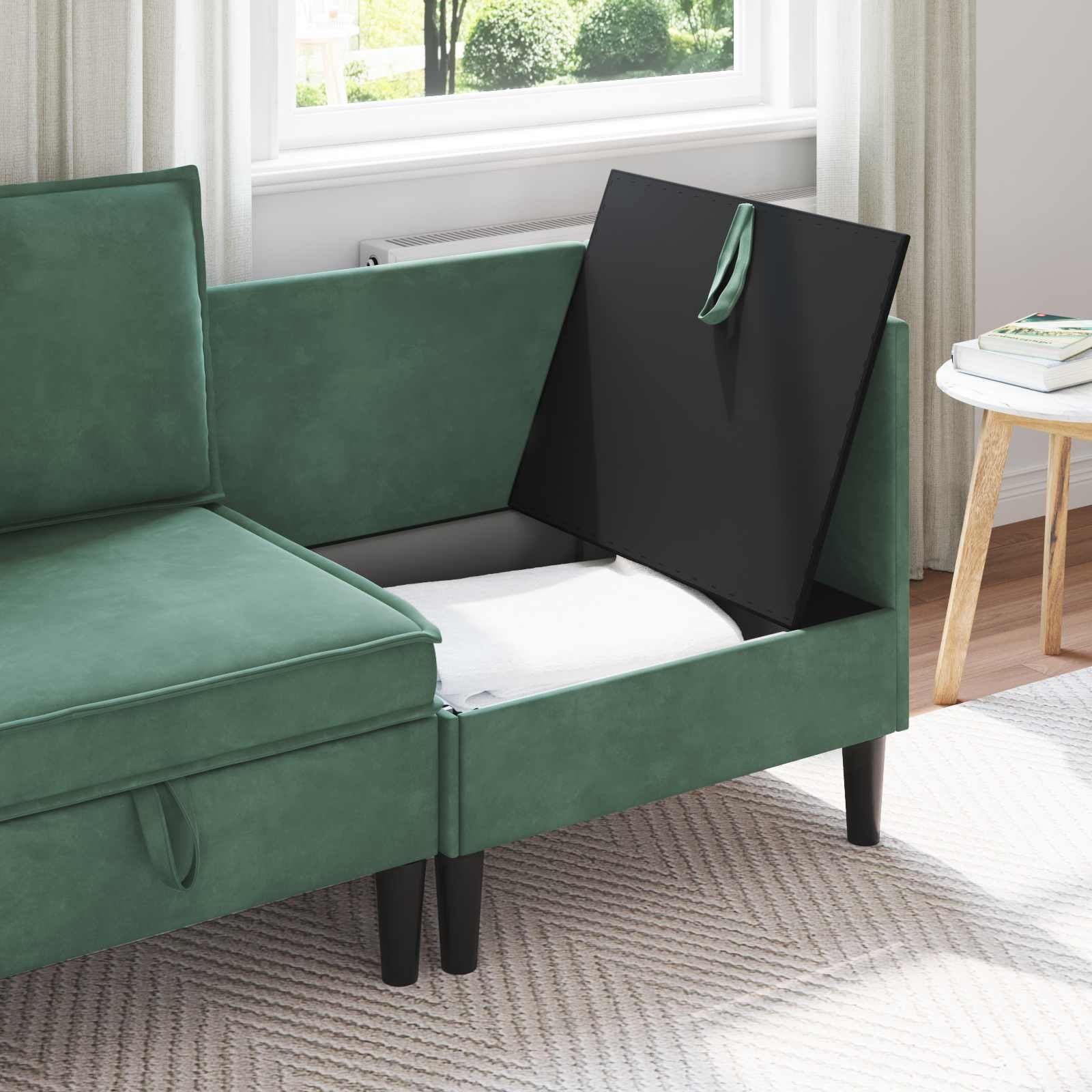 vidaXL Sofa z miejscem do przechowywania Zielony morski Welur