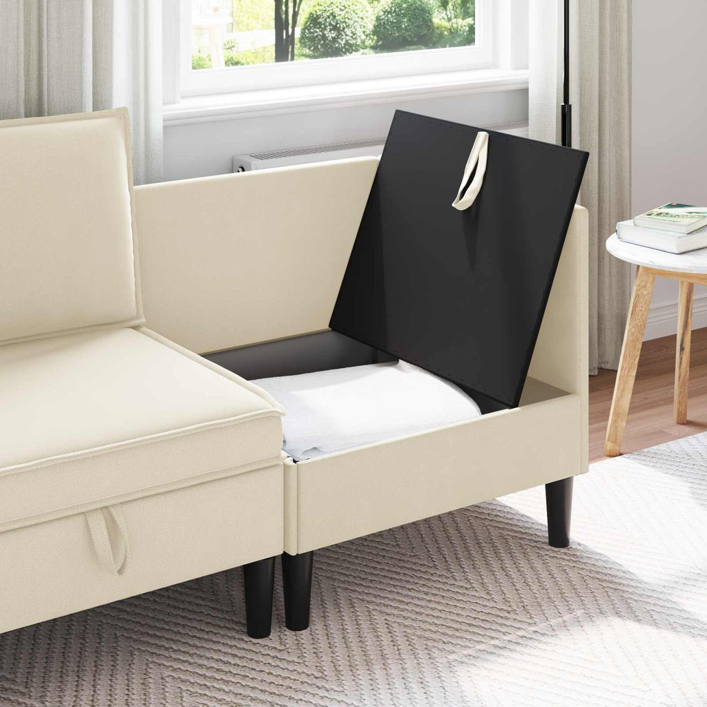 vidaXL Rogowa Sofa z Przechowywaniem kremowy Welur