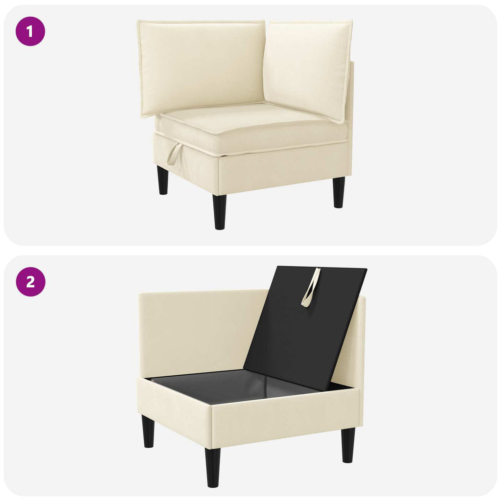 vidaXL Rogowa Sofa z Przechowywaniem kremowy Welur