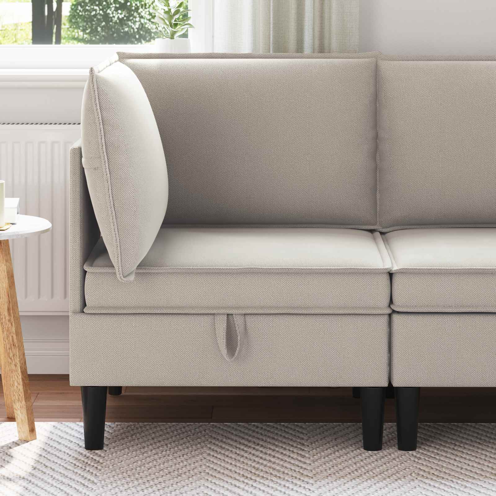 vidaXL Rogowa Sofa z Przechowywaniem Owies Welur