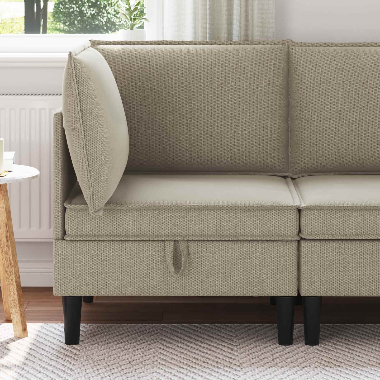 vidaXL Rogowa Sofa z Przechowywaniem piaskowy Welur