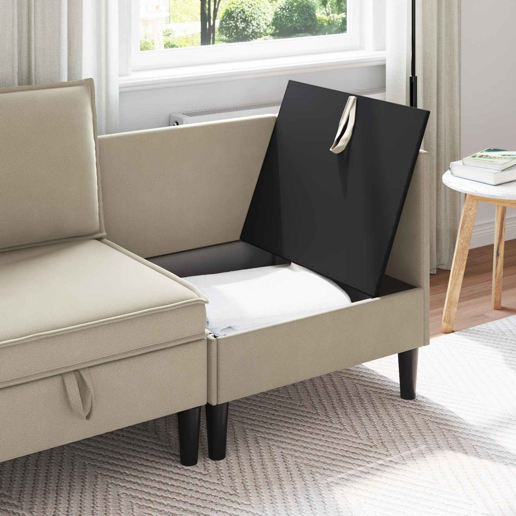 vidaXL Rogowa Sofa z Przechowywaniem piaskowy Welur
