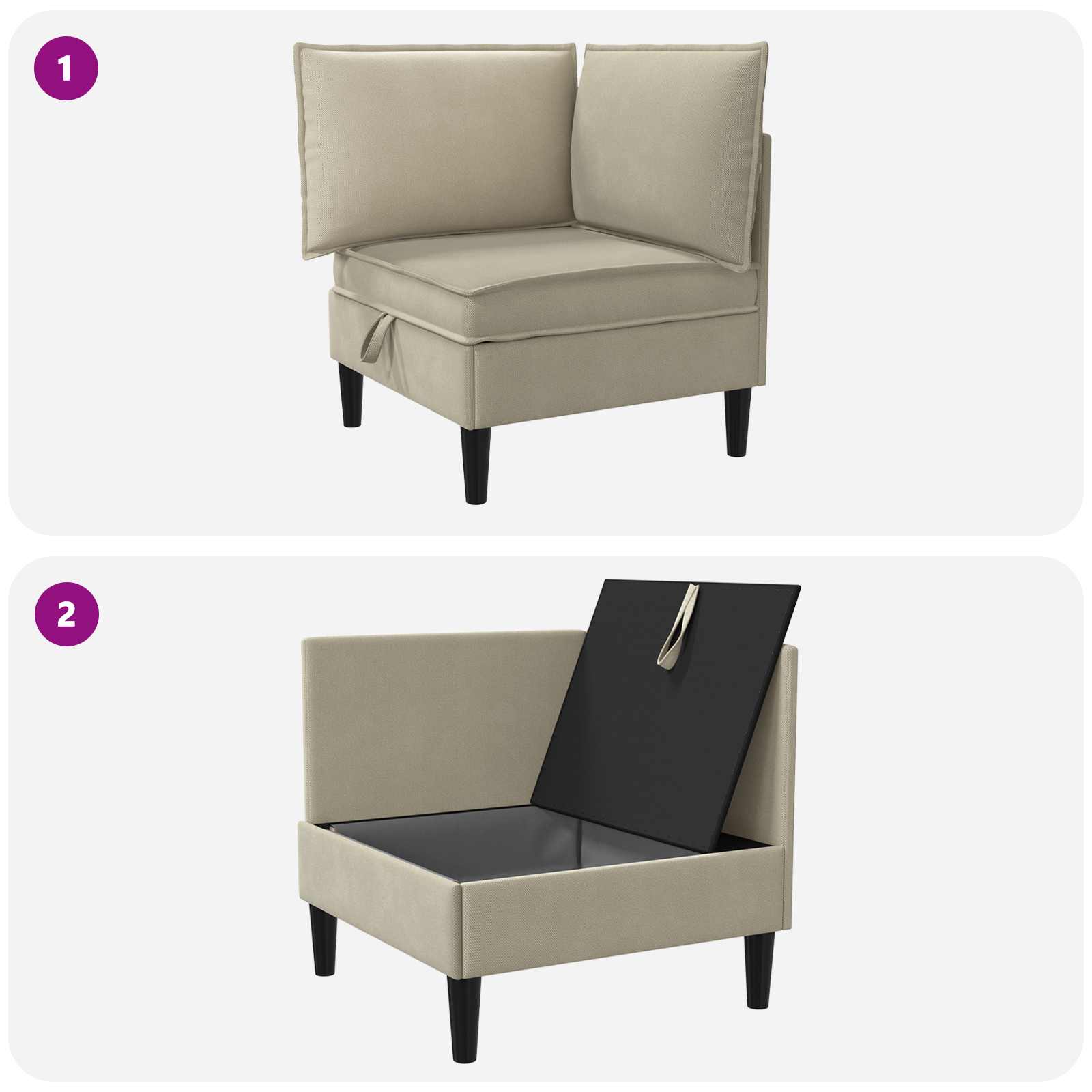vidaXL Rogowa Sofa z Przechowywaniem piaskowy Welur