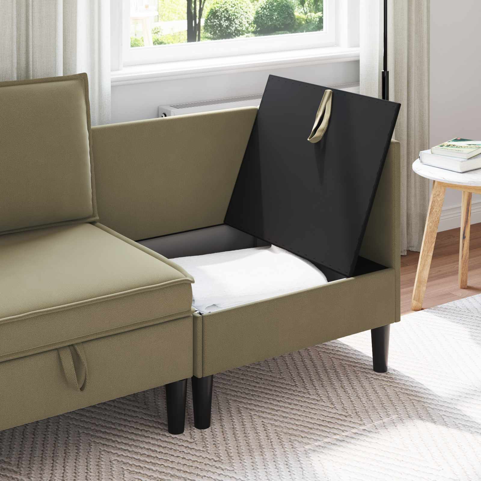 vidaXL Rogowa Sofa z Przechowywaniem Khaki Welur