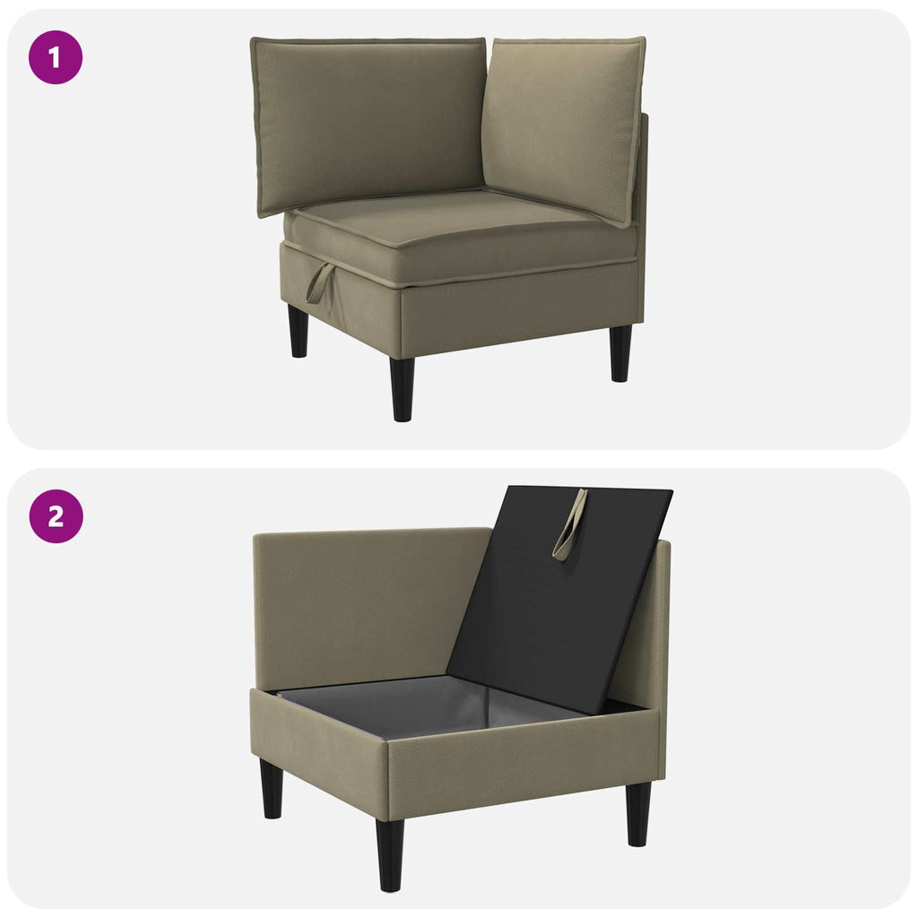 vidaXL Rogowa Sofa z Przechowywaniem Khaki Welur