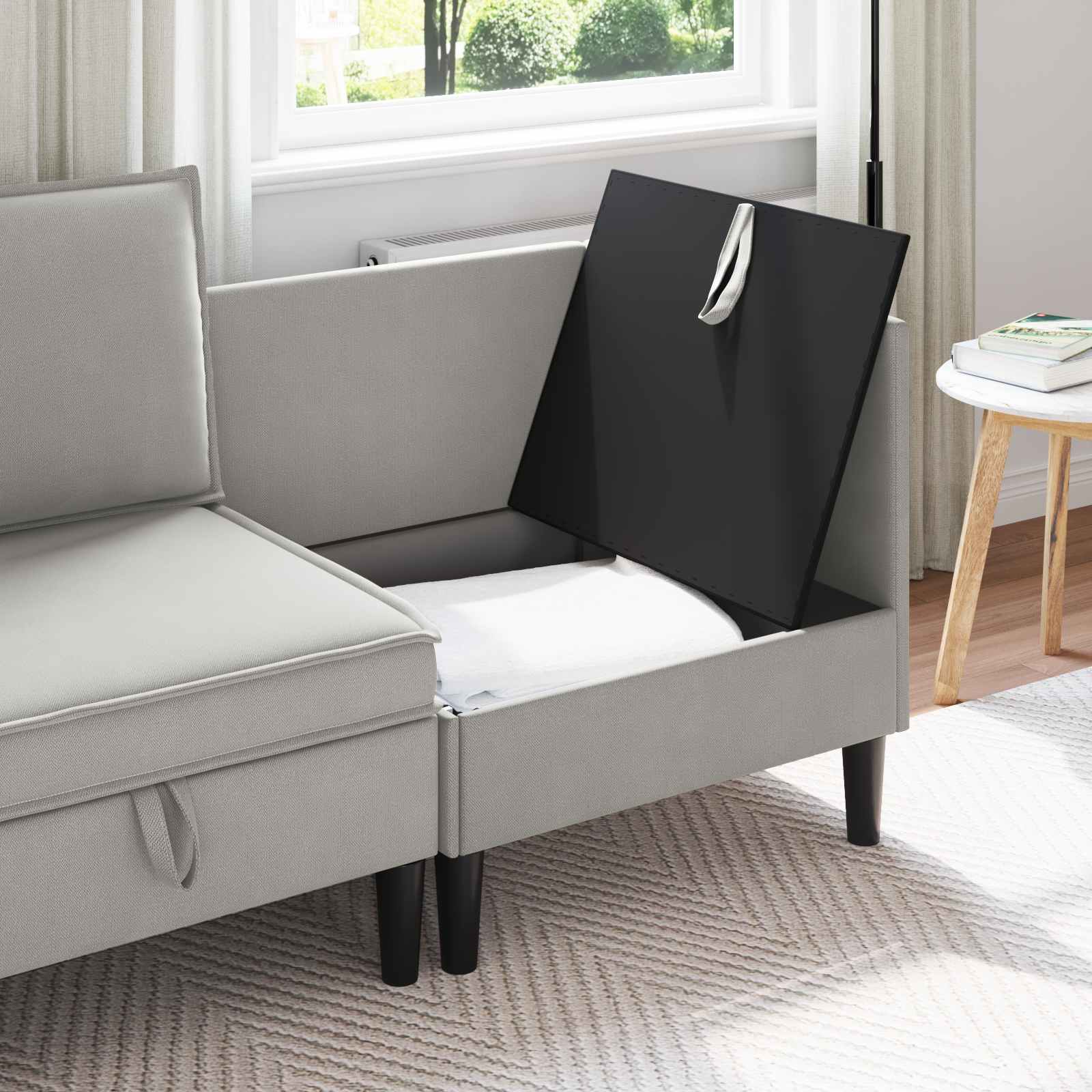 vidaXL Rogowa Sofa z Przechowywaniem jasnoszary Welur