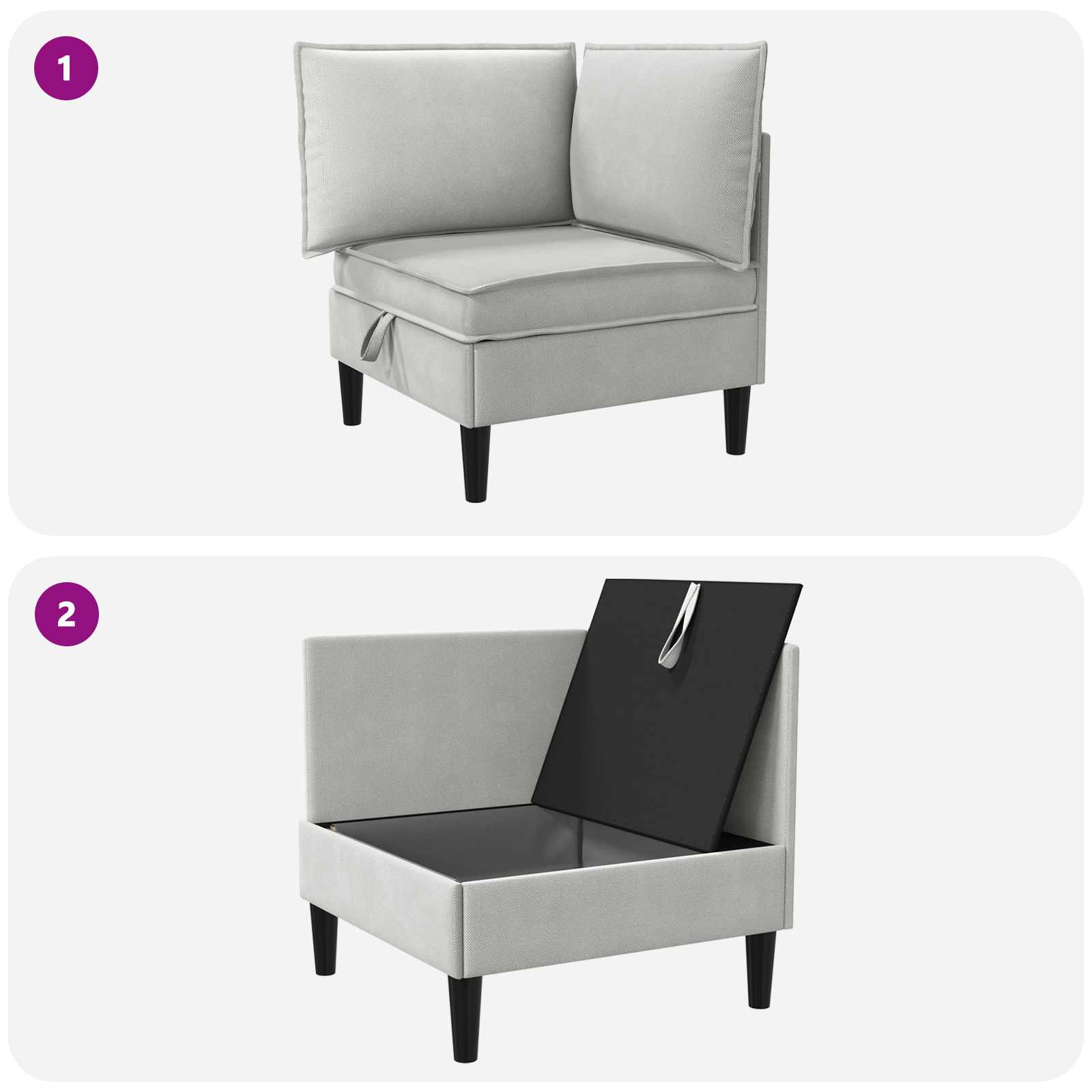 vidaXL Rogowa Sofa z Przechowywaniem jasnoszary Welur
