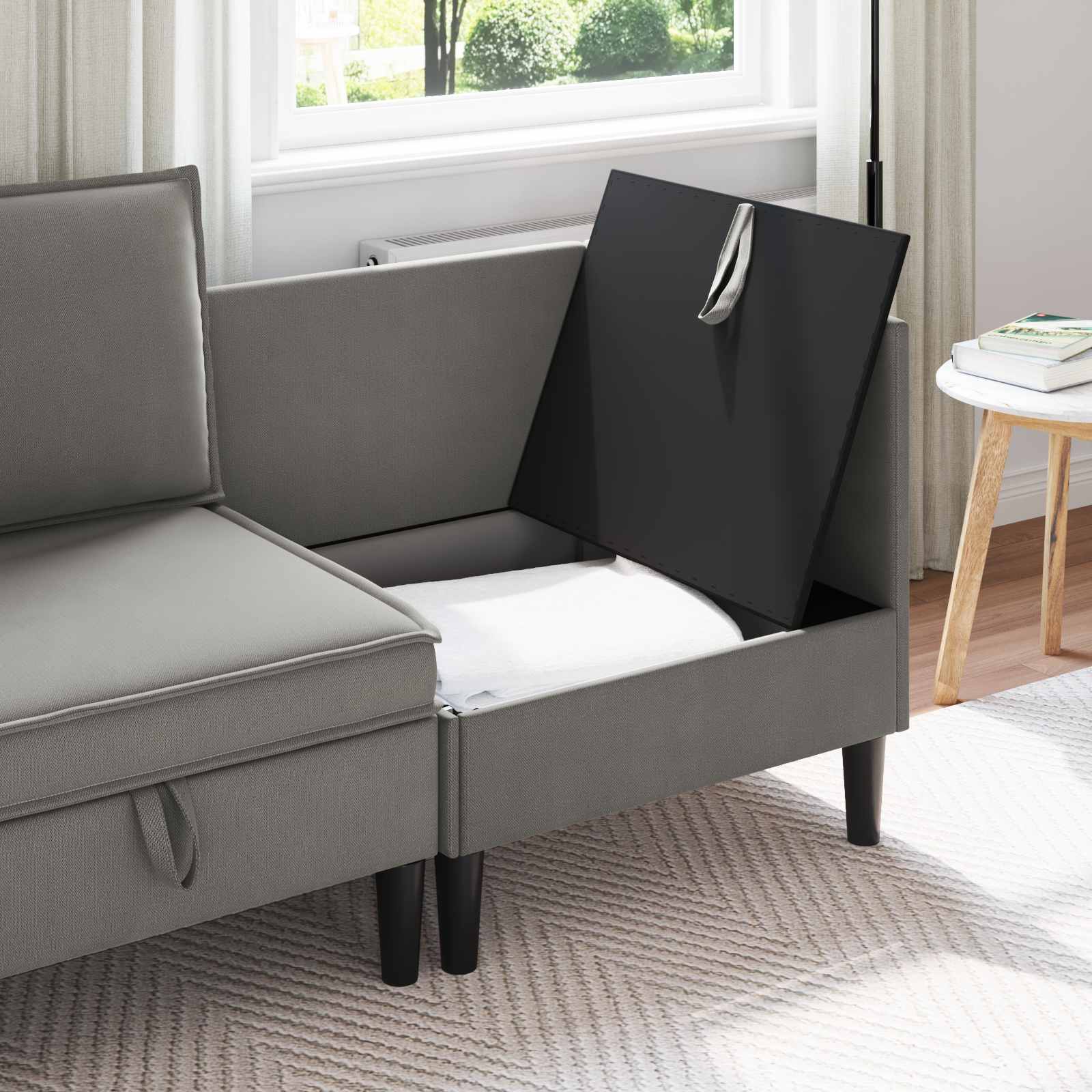 vidaXL Rogowa Sofa z Przechowywaniem ciemnoszary Welur