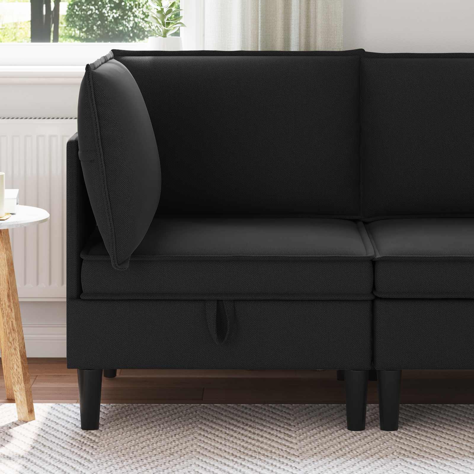 vidaXL Rogowa Sofa z Przechowywaniem Czarny Welur