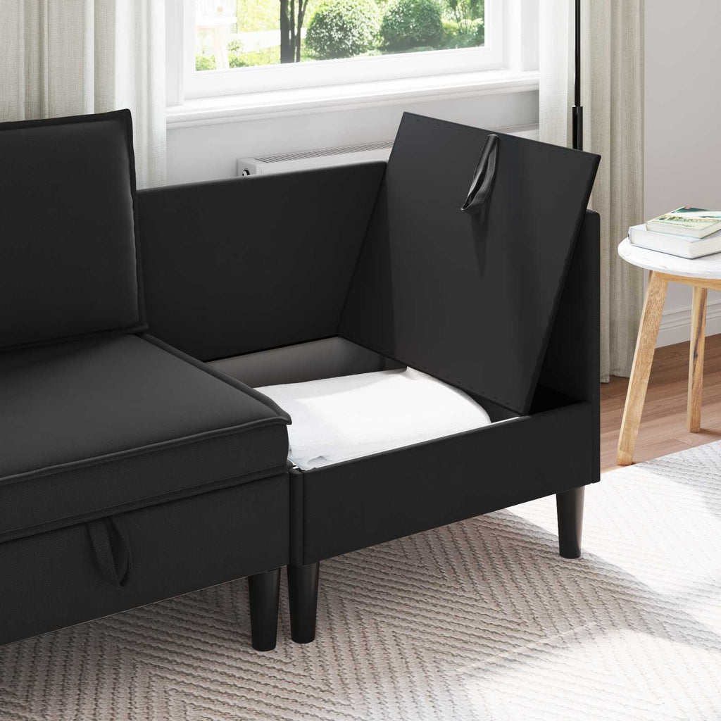 vidaXL Rogowa Sofa z Przechowywaniem Czarny Welur