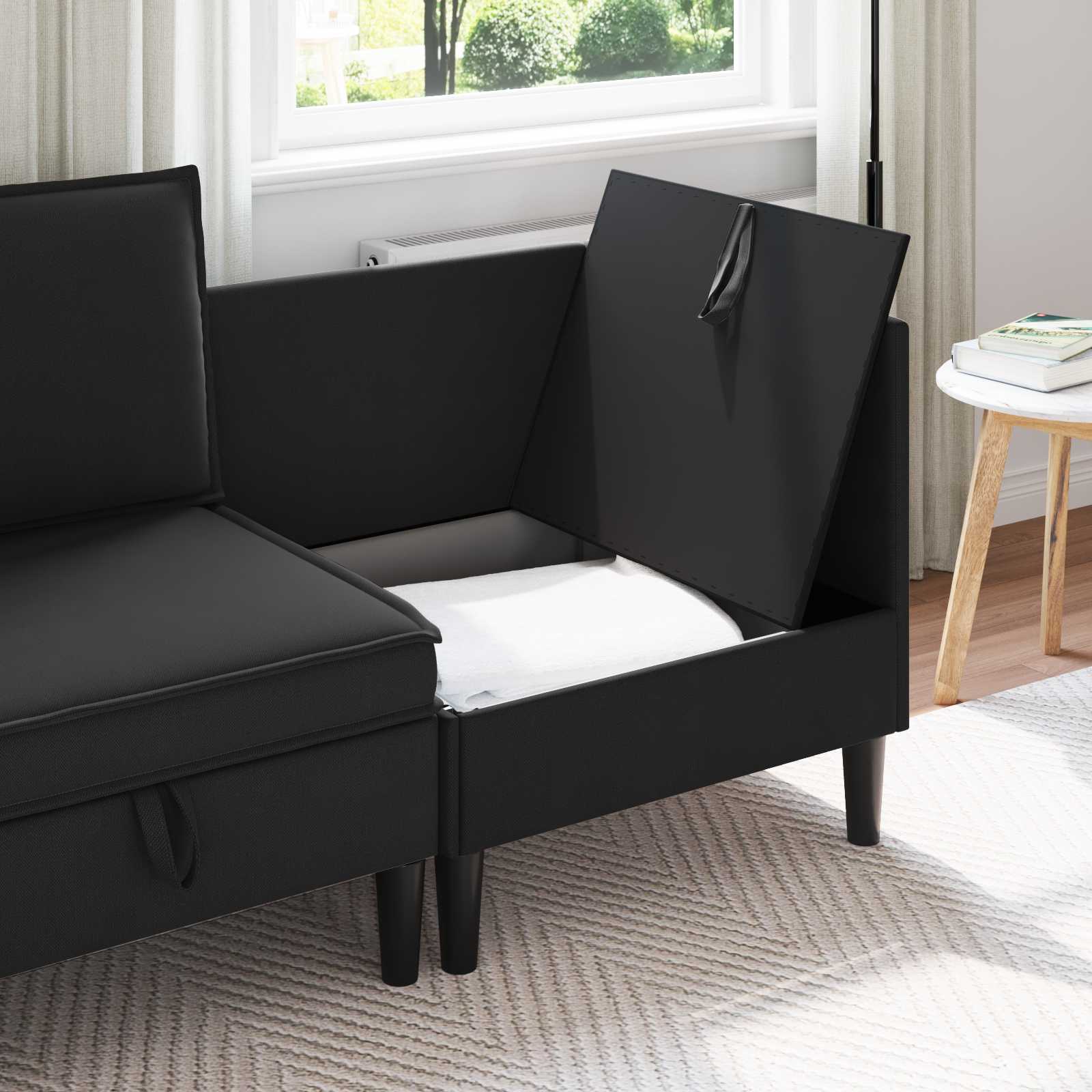 vidaXL Rogowa Sofa z Przechowywaniem Czarny Welur