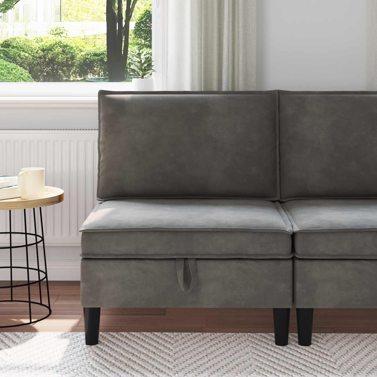 vidaXL Środkowa sofa z miejscem do przechowywania ciemnoszary Welur