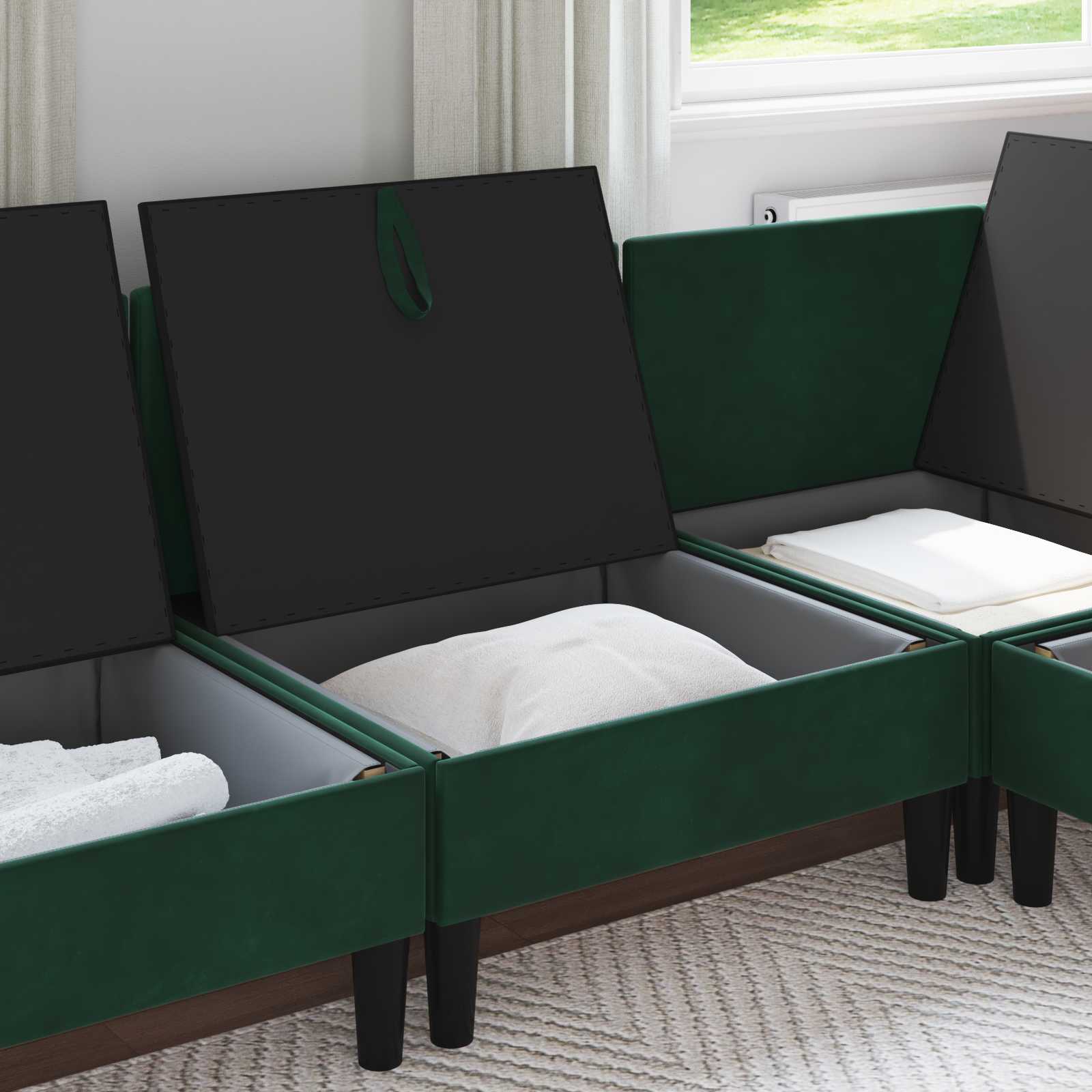 vidaXL Środkowa sofa z miejscem do przechowywania Ciemnozielony Welur