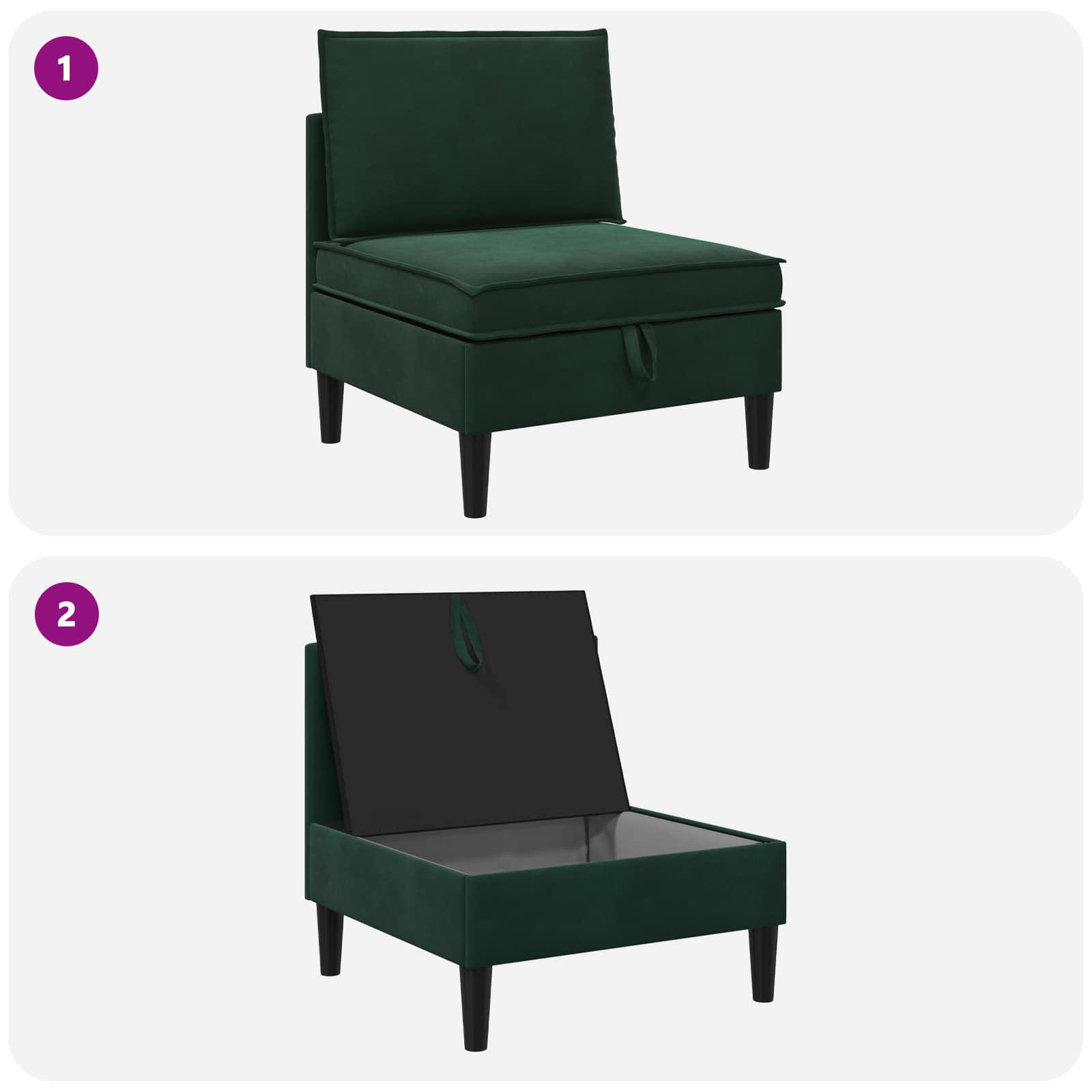 vidaXL Środkowa sofa z miejscem do przechowywania Ciemnozielony Welur