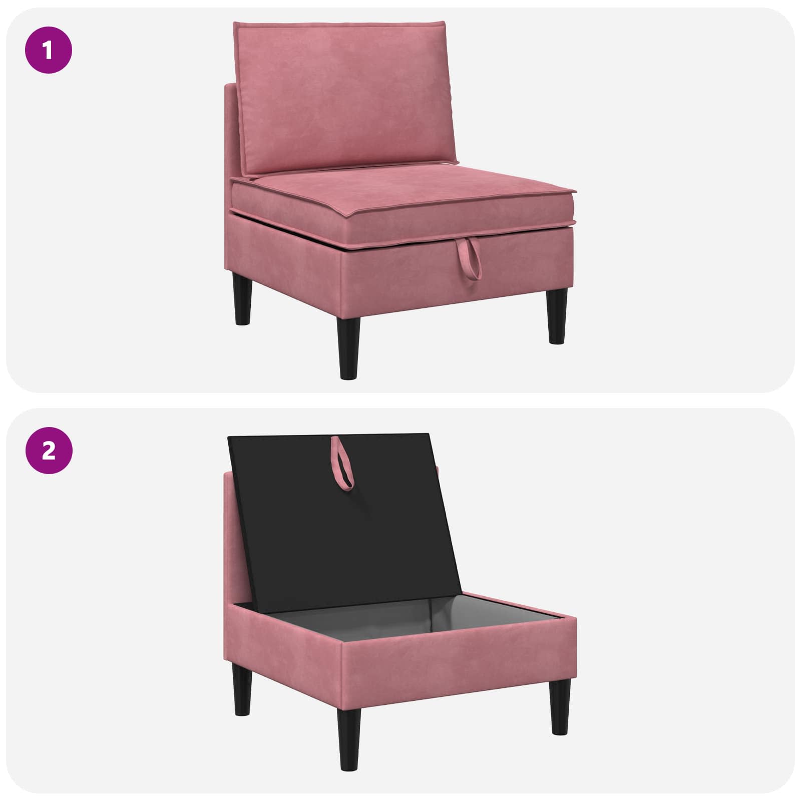 vidaXL Środkowa sofa z miejscem do przechowywania różowy Welur
