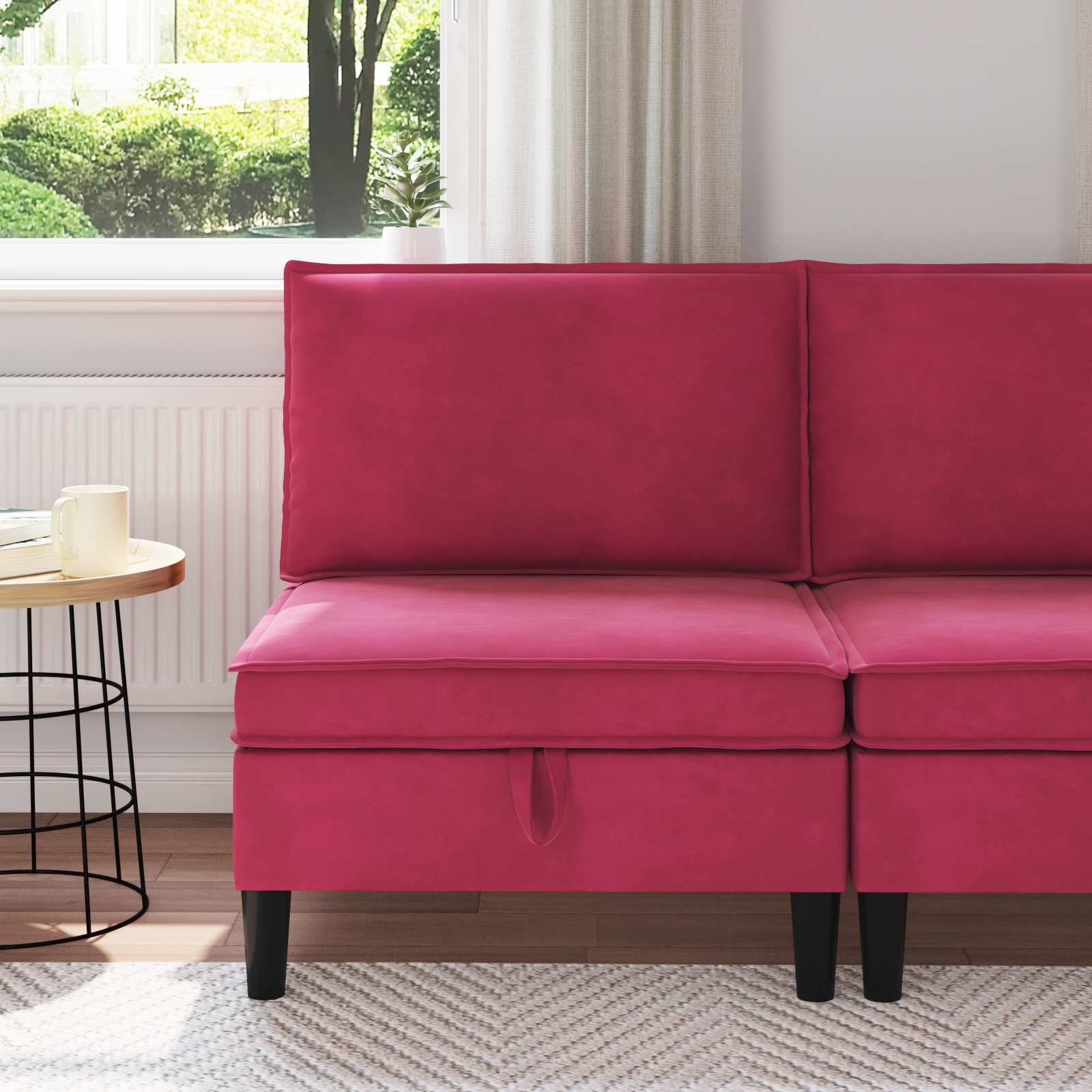 vidaXL Środkowa sofa z miejscem do przechowywania Czerwone wino Welur