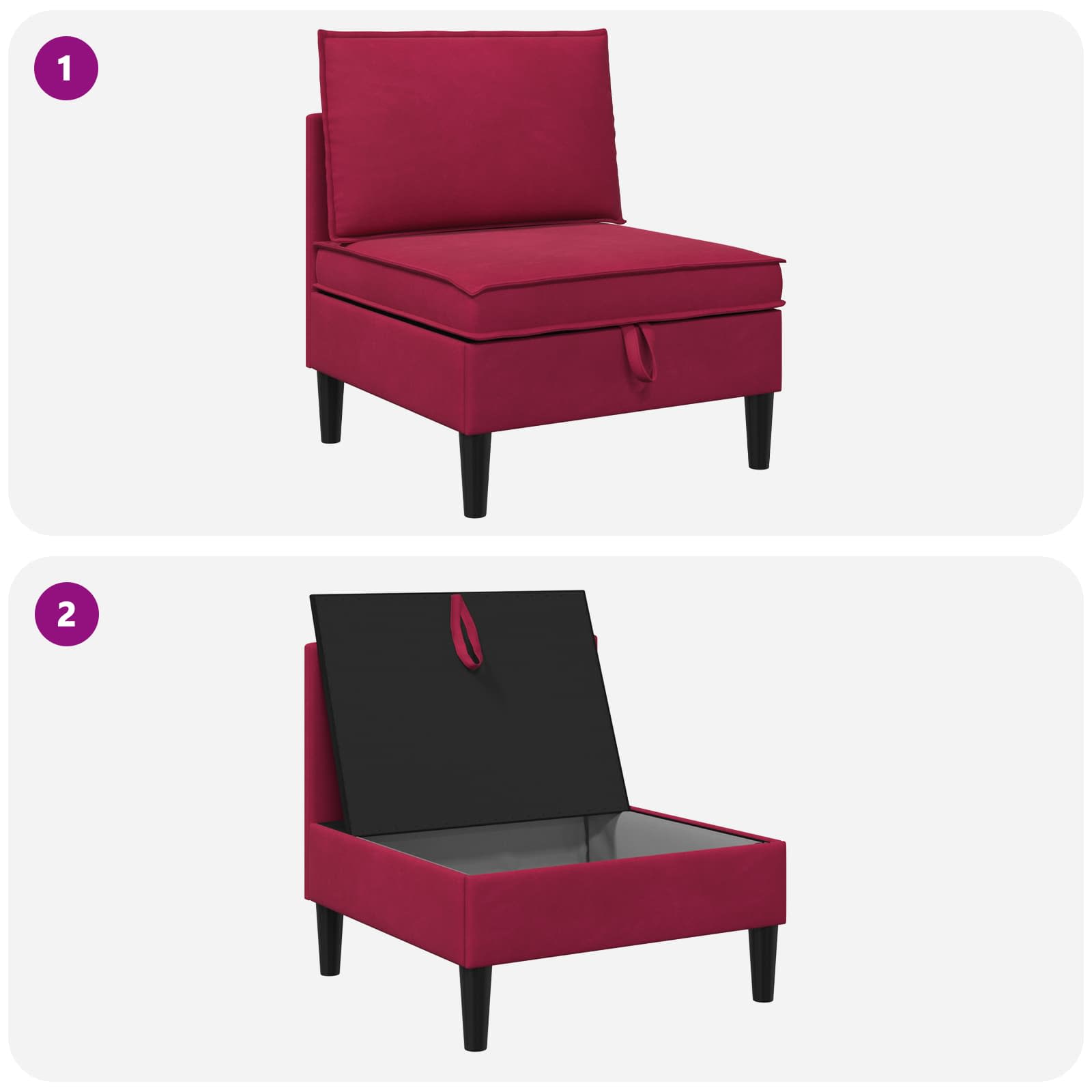 vidaXL Środkowa sofa z miejscem do przechowywania Czerwone wino Welur