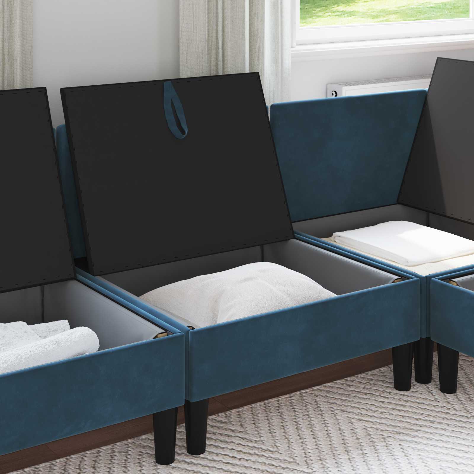 vidaXL Środkowa sofa z miejscem do przechowywania niebieski Welur
