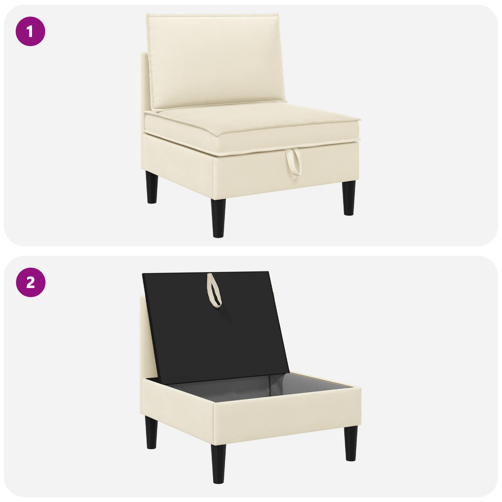 vidaXL Środkowa Sofa z Przechowywaniem kremowy Welur