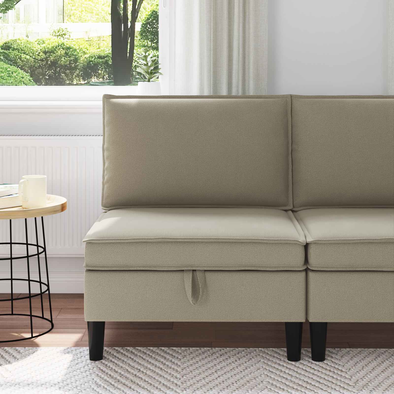 vidaXL Środkowa Sofa z Przechowywaniem piaskowy Welur