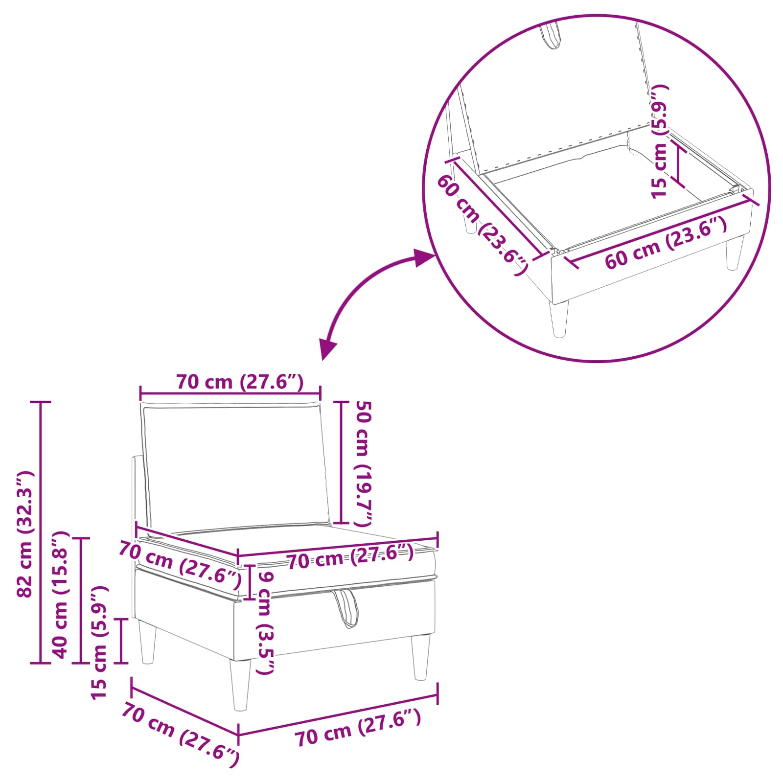 vidaXL Środkowa Sofa z Przechowywaniem piaskowy Welur