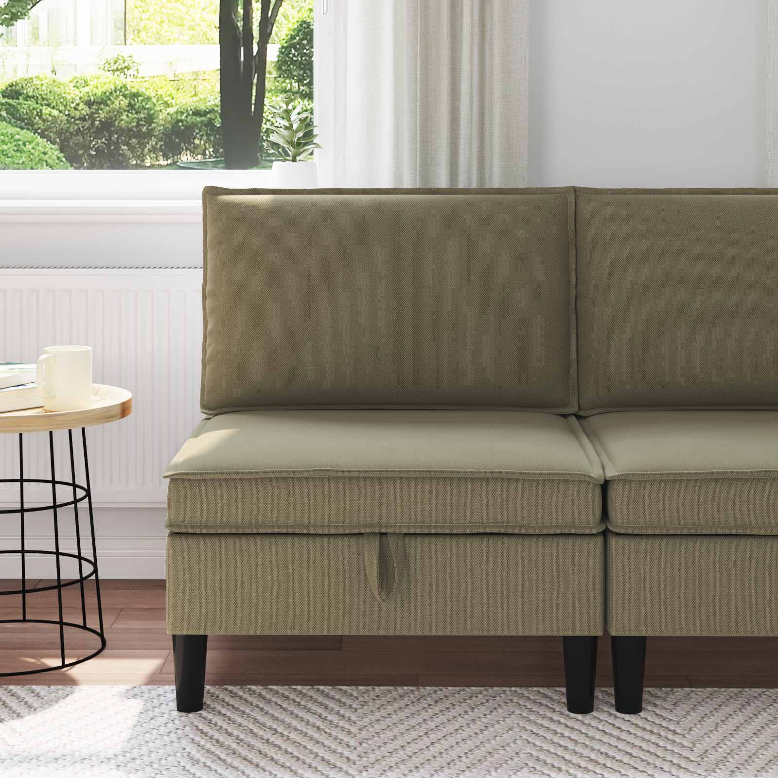 vidaXL Środkowa Sofa z Przechowywaniem Khaki Welur