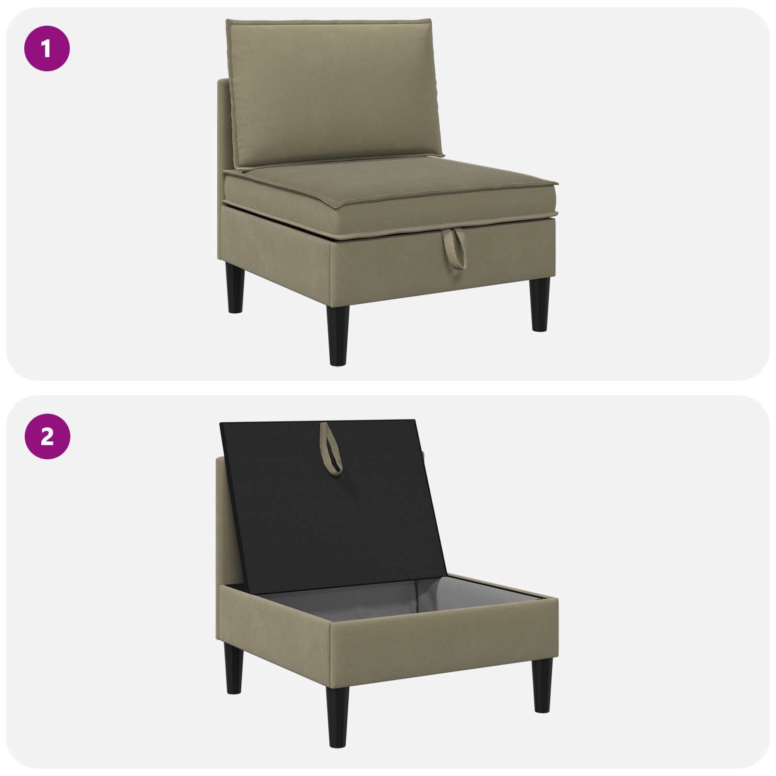vidaXL Środkowa Sofa z Przechowywaniem Khaki Welur