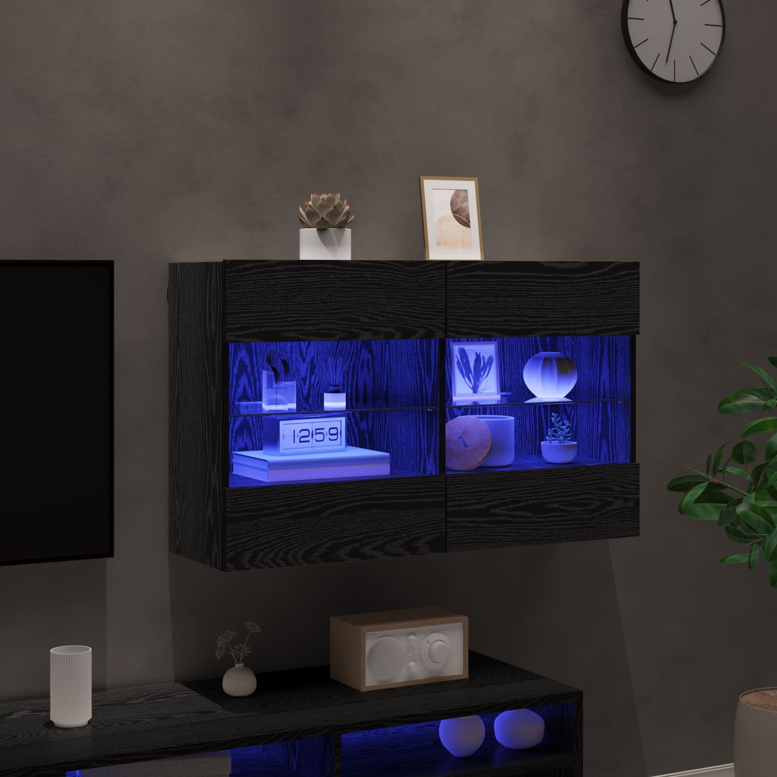 vidaXL Szafka pod telewizor z LED Czarny Dąb 98,5 x 30 x 60,5 cm
