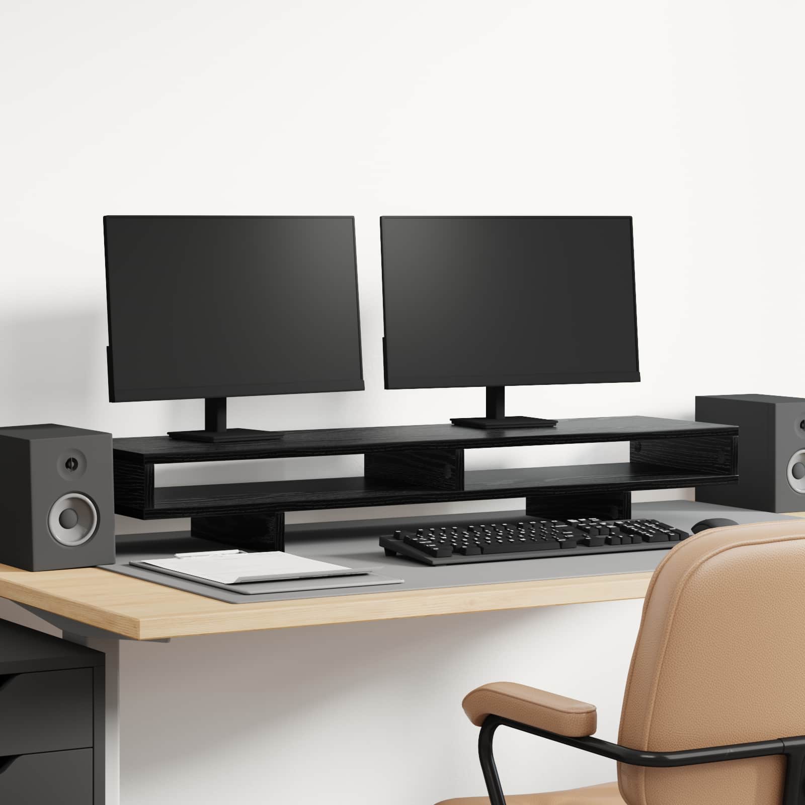 vidaXL Stojak na Monitor z półką Czarny 100 x 27 x 15 cm