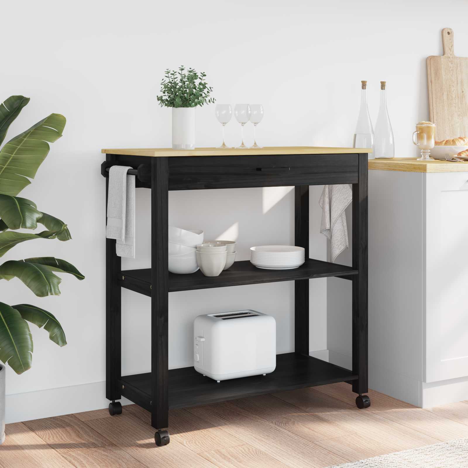 vidaXL Wózek Kuchenny MONZA Czarny 84 x 40 x 88,5 cm