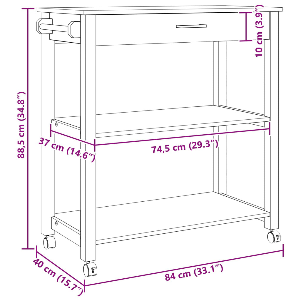 vidaXL Wózek Kuchenny MONZA Czarny 84 x 40 x 88,5 cm