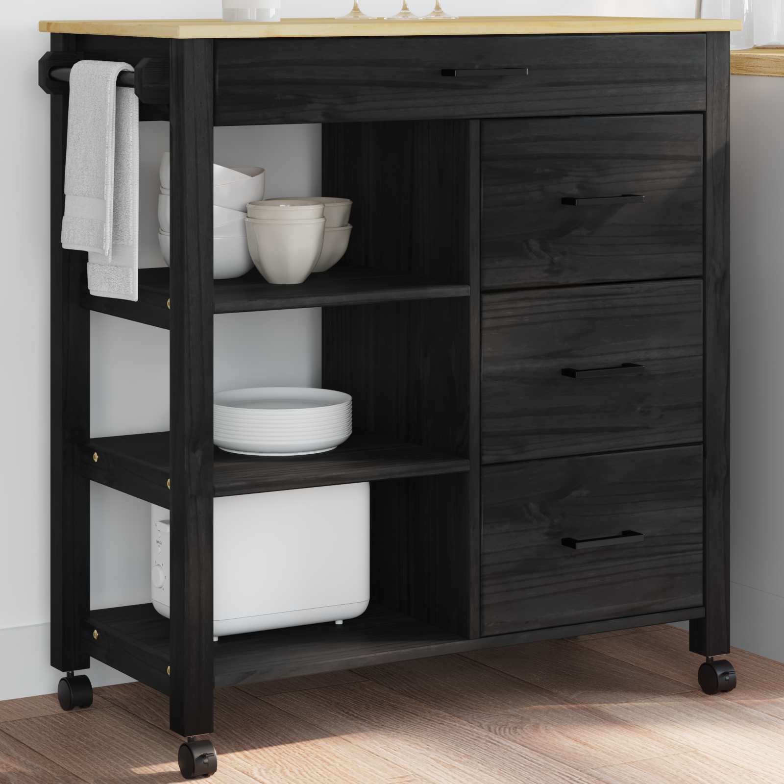 vidaXL Wózek Kuchenny MONZA Czarny 84 x 40 x 88,5 cm