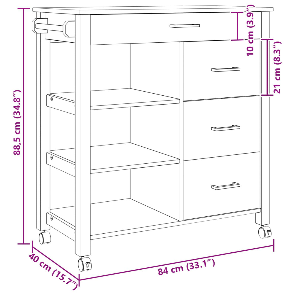 vidaXL Wózek Kuchenny MONZA Czarny 84 x 40 x 88,5 cm