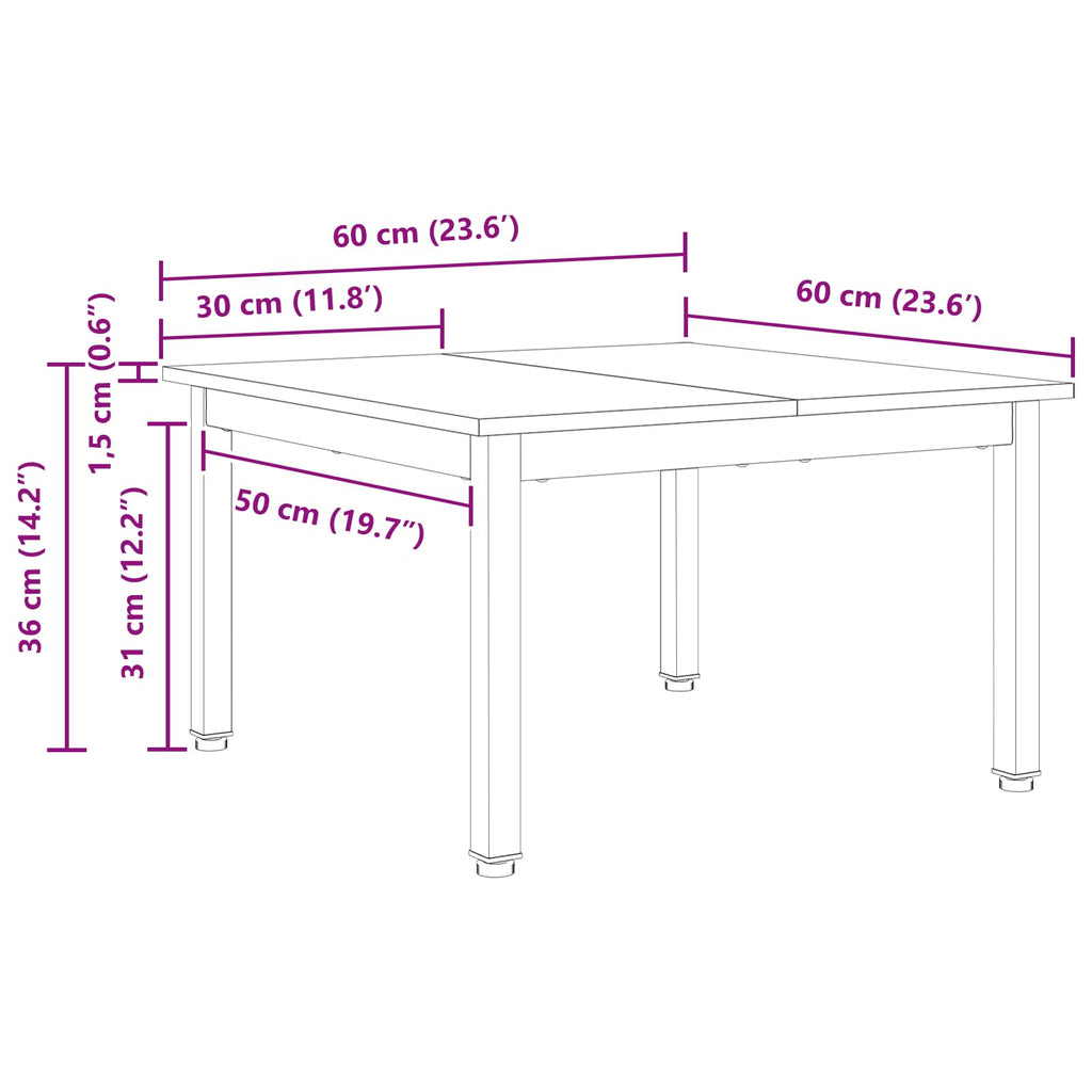 vidaXL Stolik kawowy Naturalny 60 x 60 x 36 cm Lite drewno sosnowe