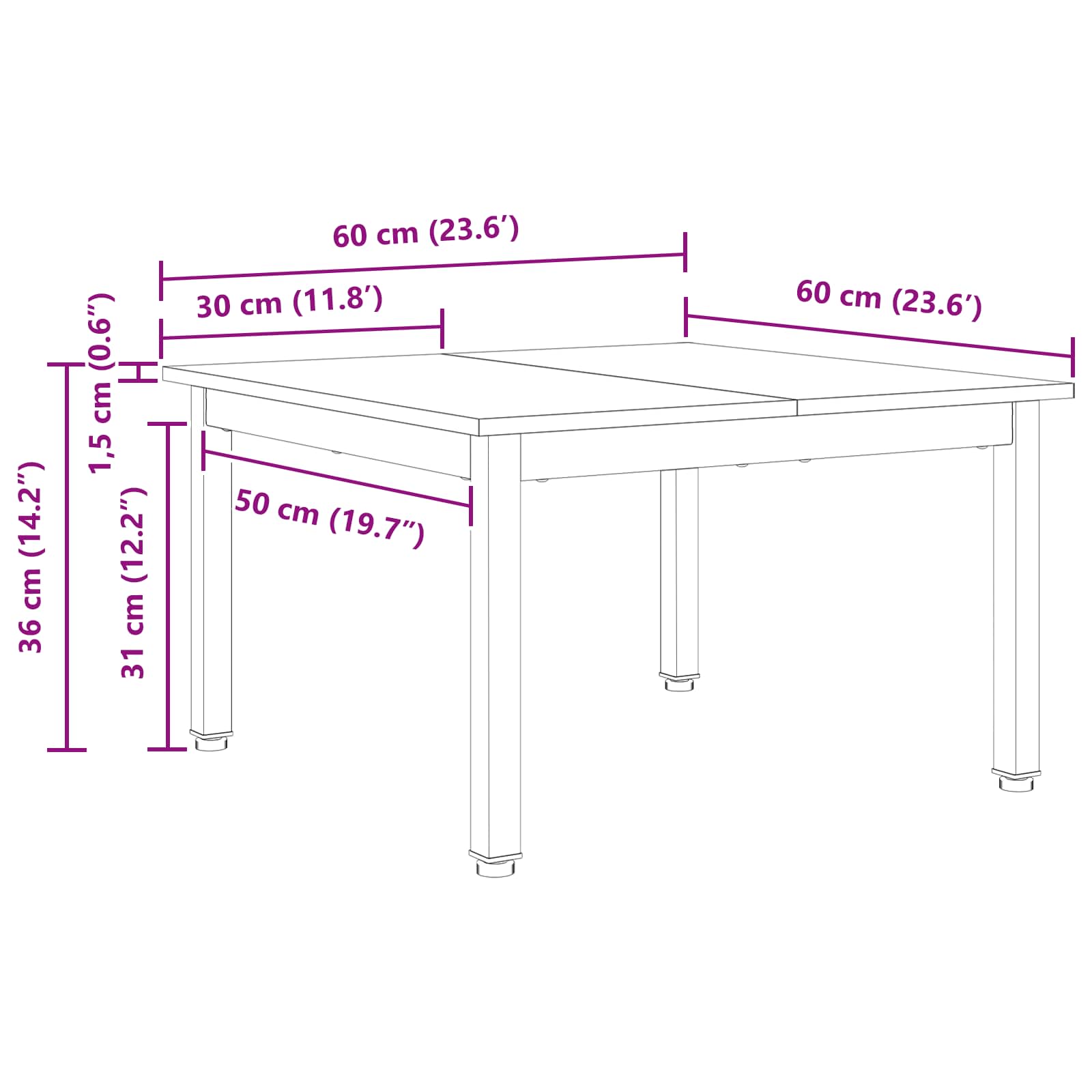 vidaXL Stolik kawowy Naturalny 60 x 60 x 36 cm Lite drewno sosnowe