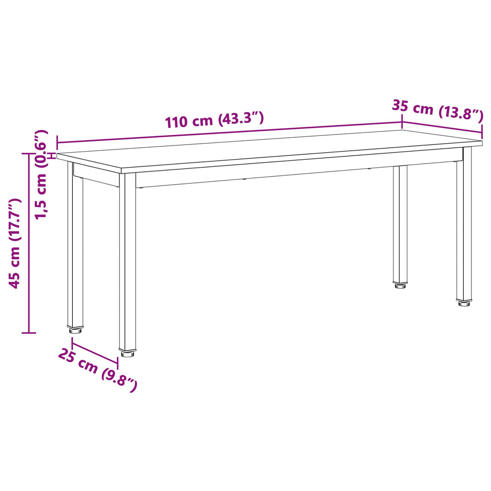 vidaXL ławka Naturalny 110 x 35 x 45 cm Lite drewno sosnowe