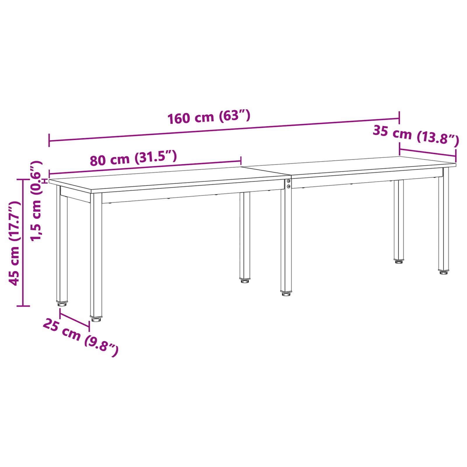 vidaXL ławka Naturalny 160 x 35 x 45 cm Lite drewno sosnowe
