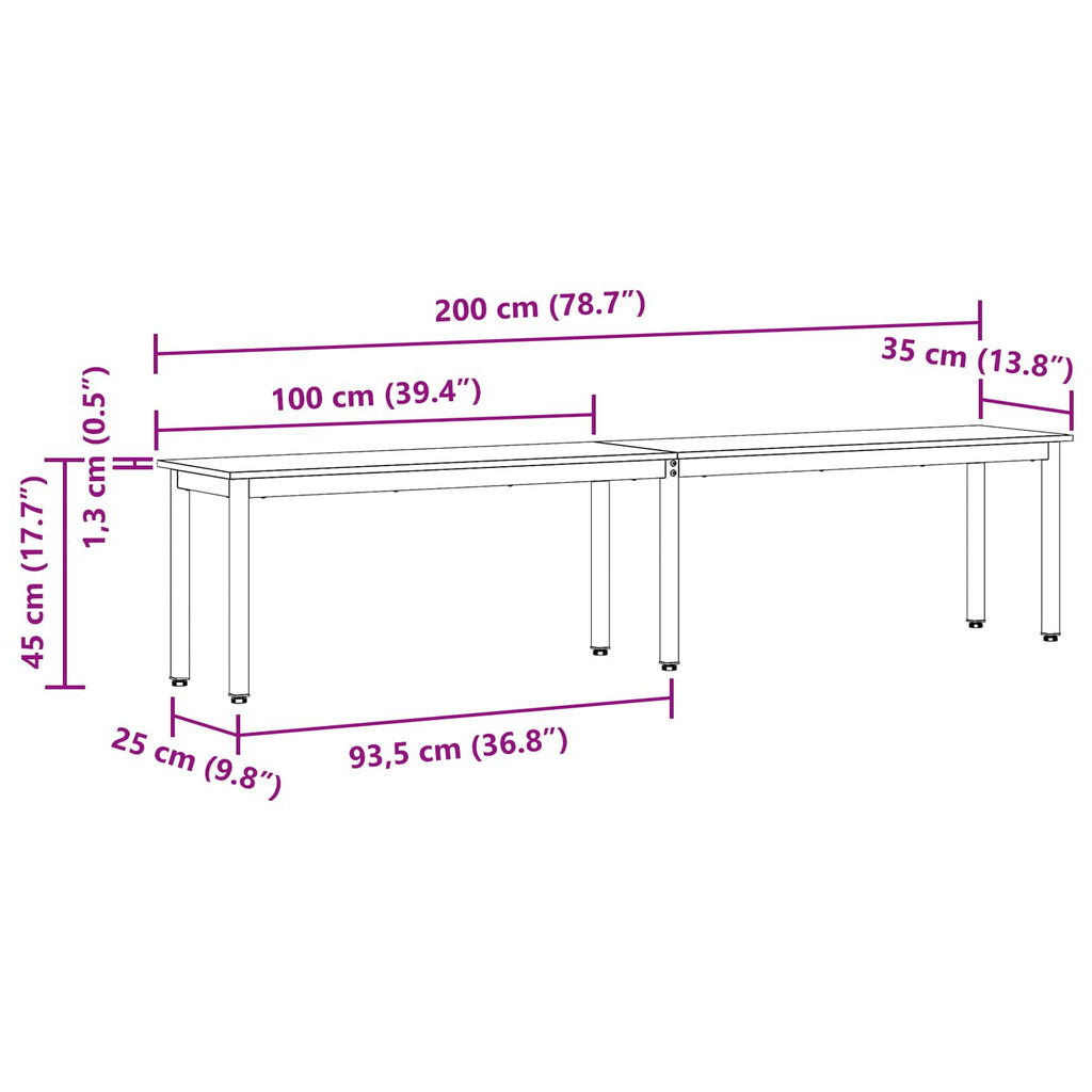 vidaXL ławka Biały 200 x 35 x 45 cm Lite drewno sosnowe