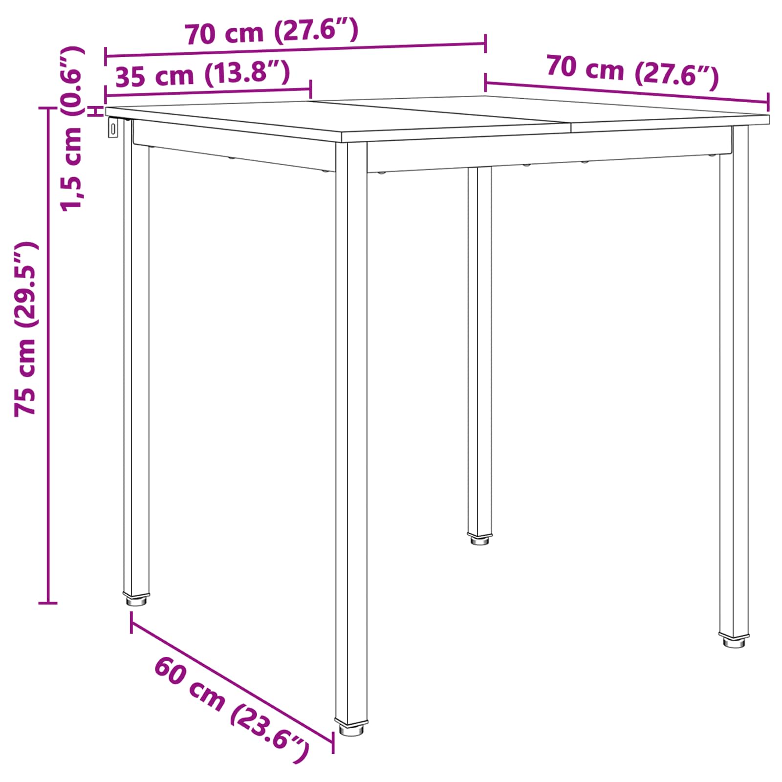 vidaXL Stół jadalny Naturalny 70 x 70 x 75 cm Lite drewno sosnowe