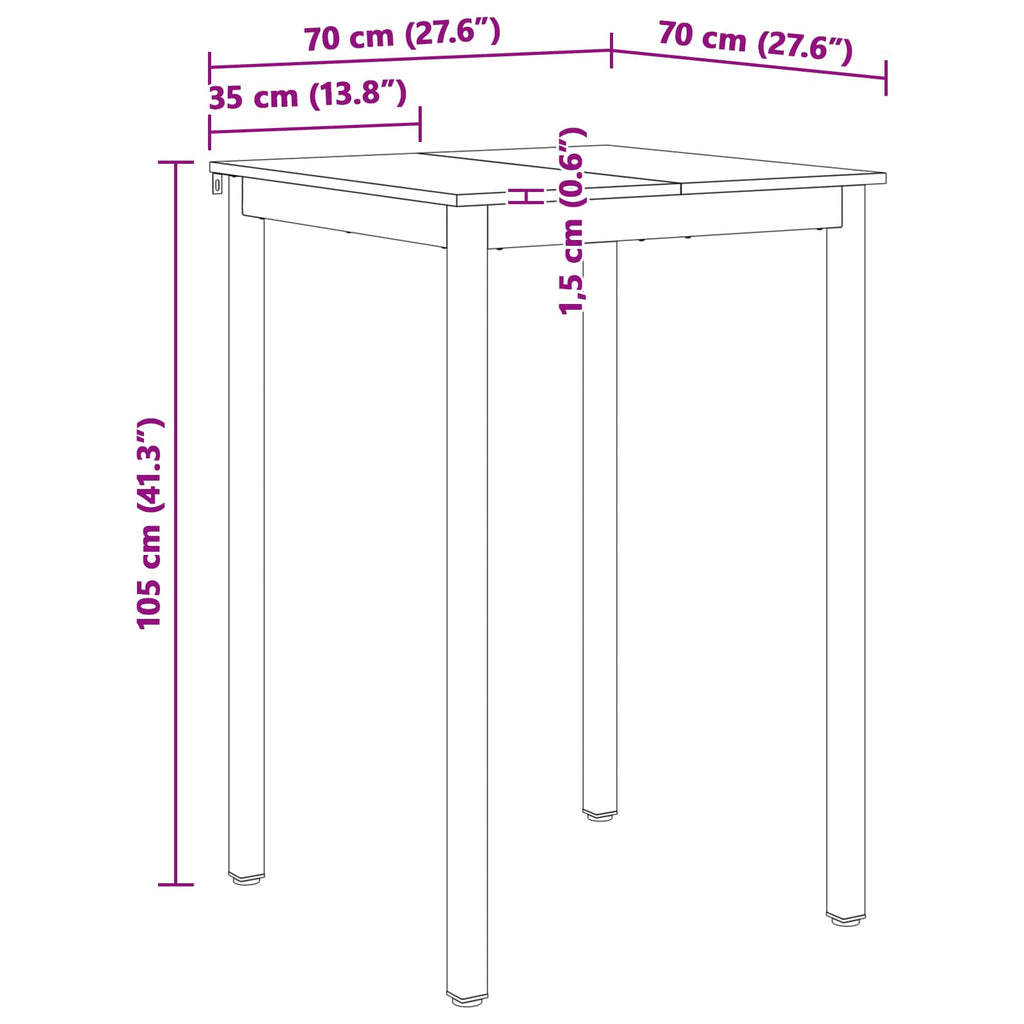 vidaXL Stół barowy Biały 70 x 70 x 105 cm Lite drewno sosnowe