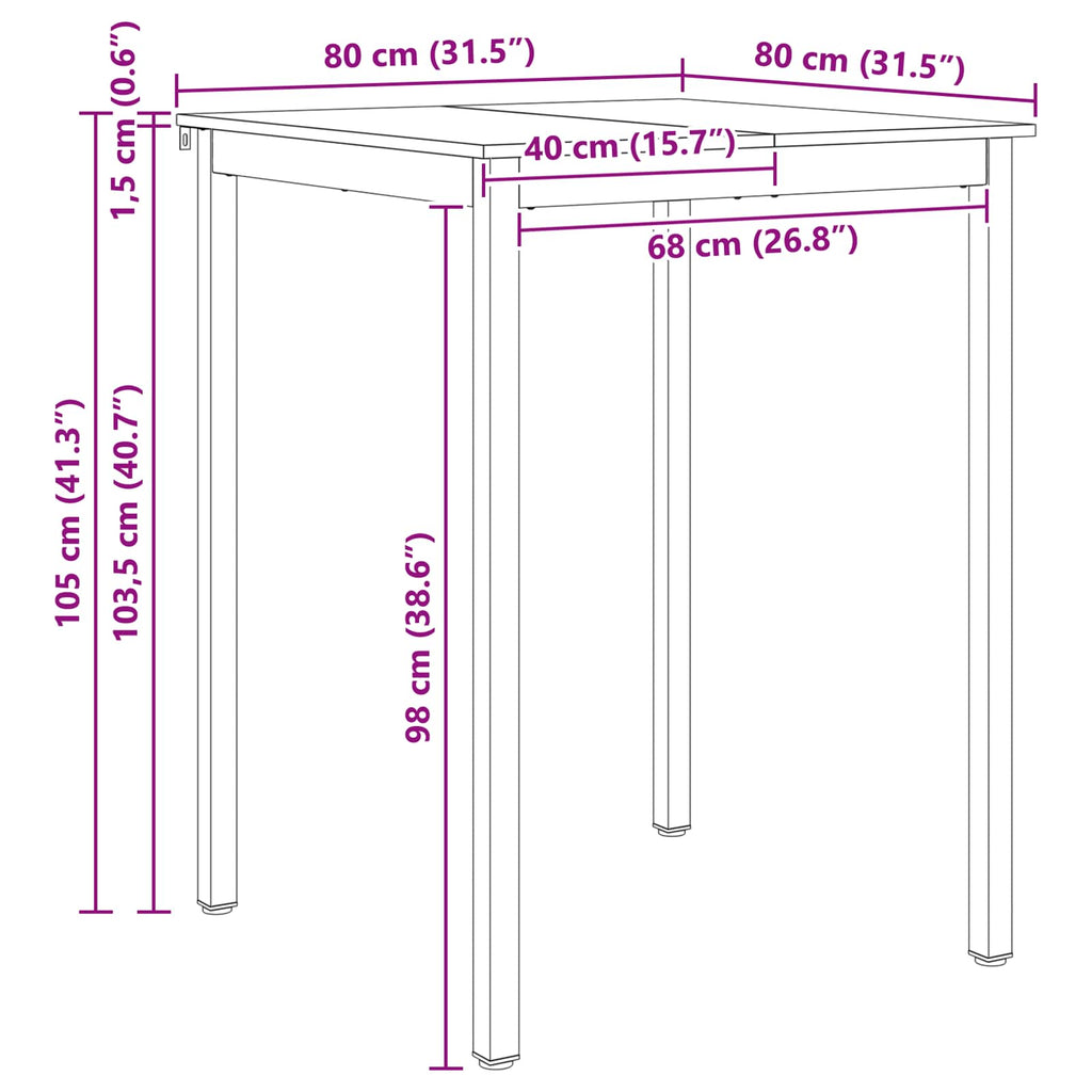 vidaXL Stół barowy Naturalny 80 x 80 x 105 cm Lite drewno sosnowe