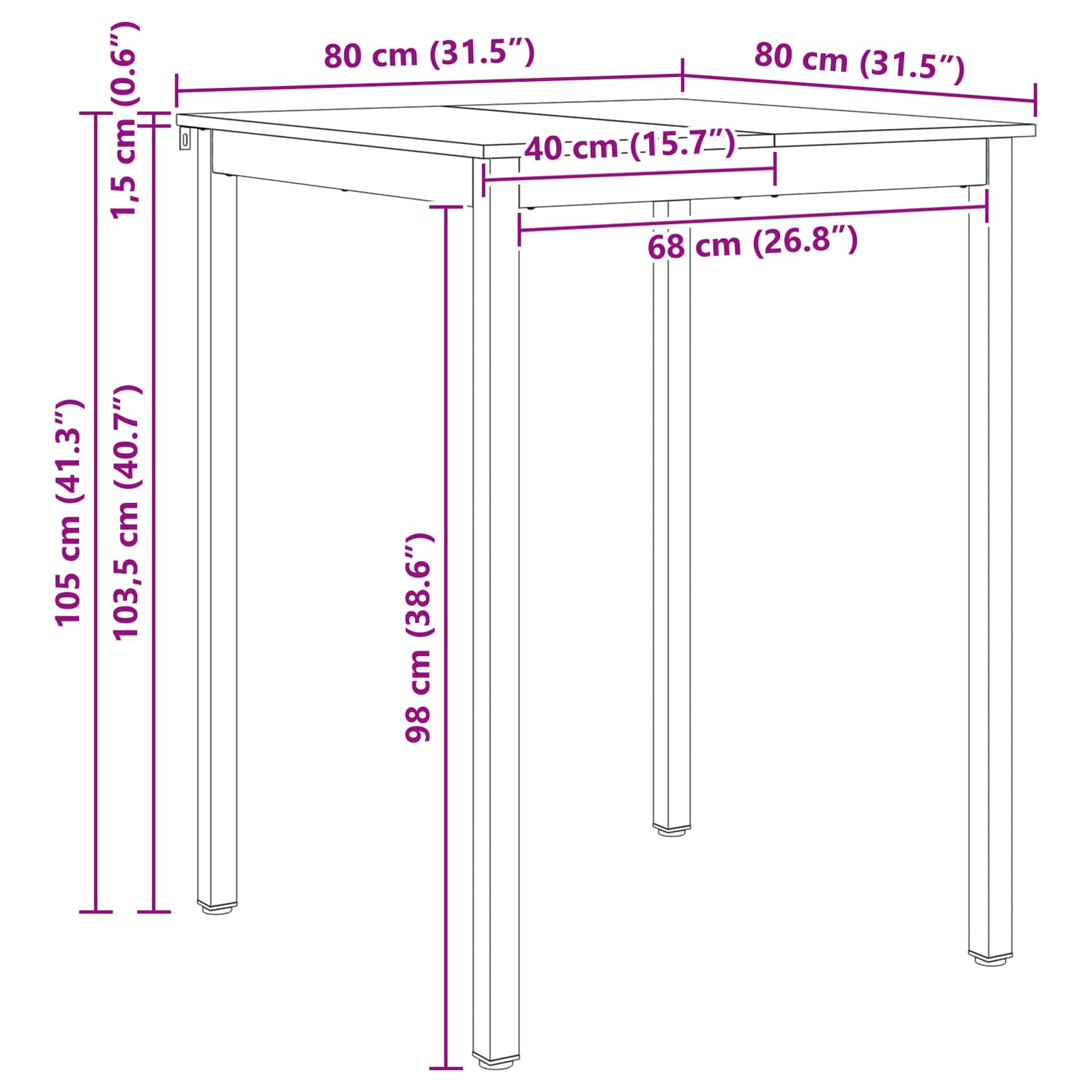 vidaXL Stół barowy Naturalny 80 x 80 x 105 cm Lite drewno sosnowe