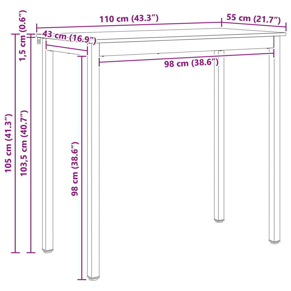 vidaXL Stół barowy Naturalny 110 x 55 x 105 cm Lite drewno sosnowe